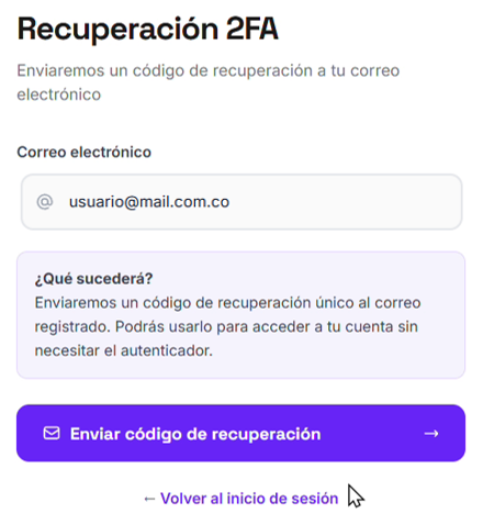 Solicita el código de recuperación - Paso 3