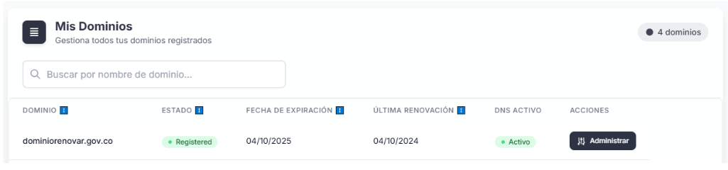 Selecciona el dominio a renovar - Paso 2